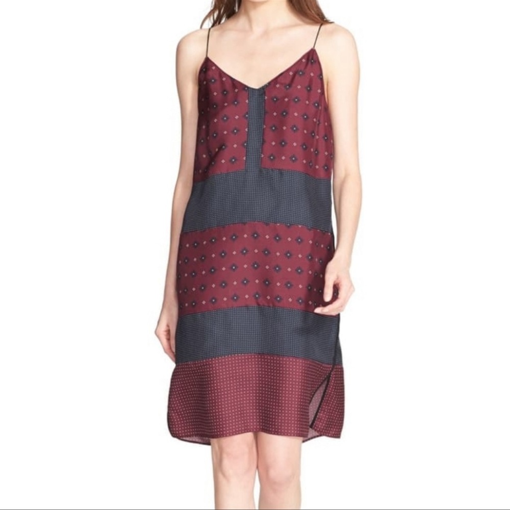 rag & bone Harris silk slip dress red blue